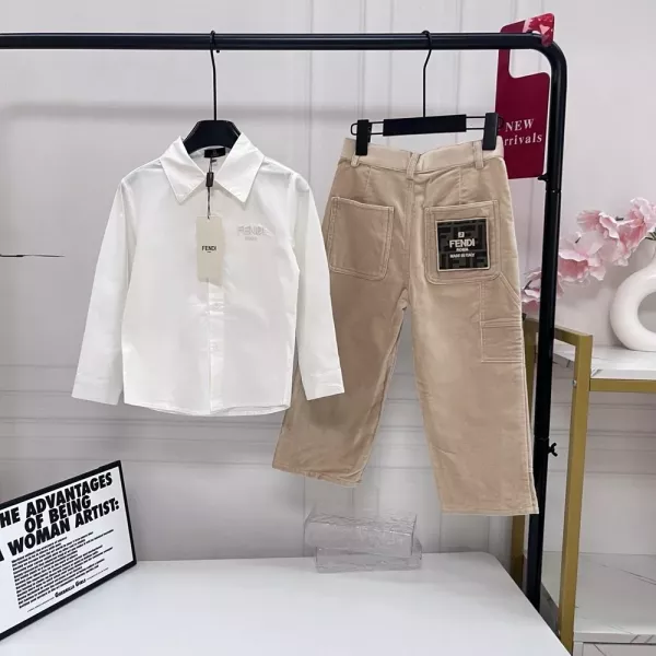 펜디 자수 셔츠 코듀로이 아동용 상하의 세트