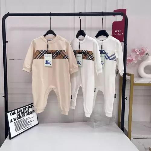 버버리 체크 배색 코마 면 긴소매 유아용 점프수트