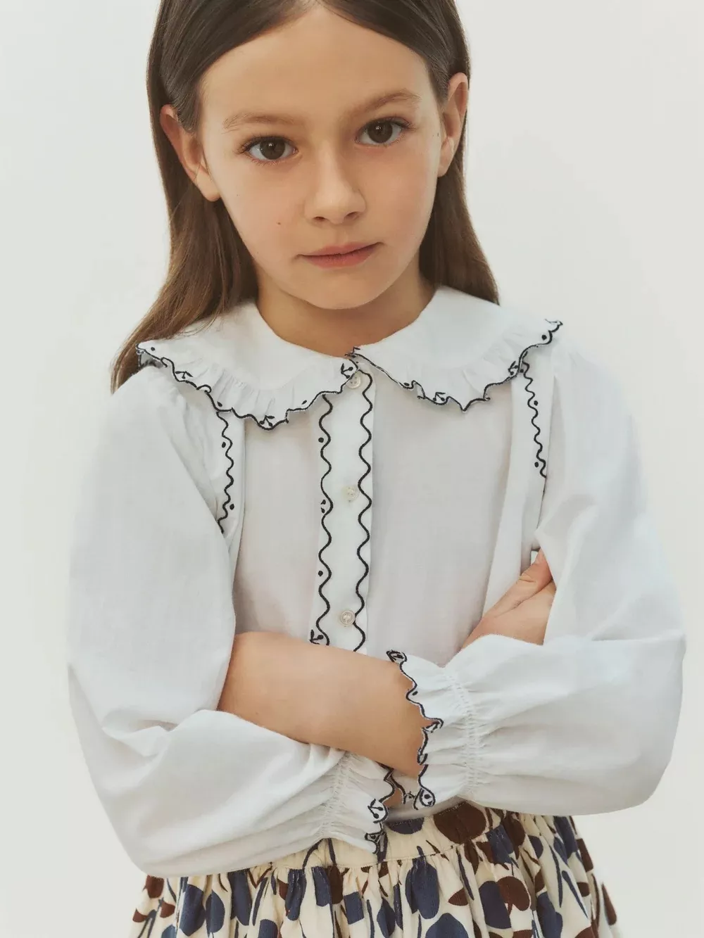 봉쁘앙 체리 자수 카라 아동용 긴소매 블라우스 상세 이미지 2