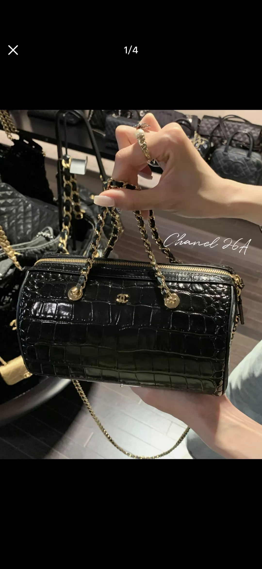 샤넬 악어 무늬 볼링형 체인 장식 보스턴백 상세 이미지 12