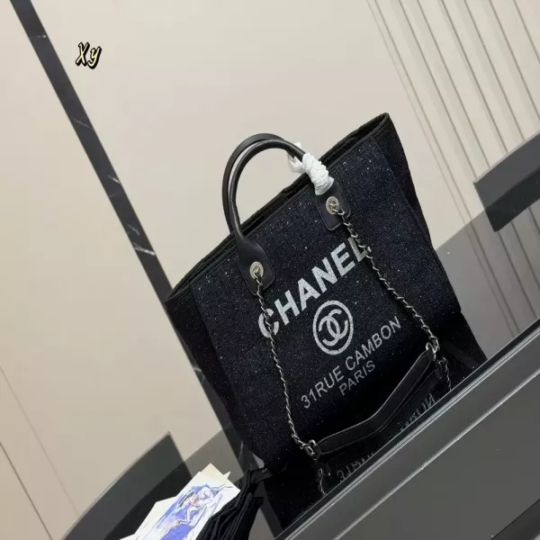 샤넬 워싱 빈티지 레터링 비치 토트백