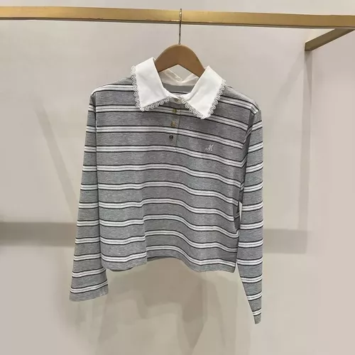 노브랜드 레이스 카라 스트라이프 여성용 긴소매 티셔츠
