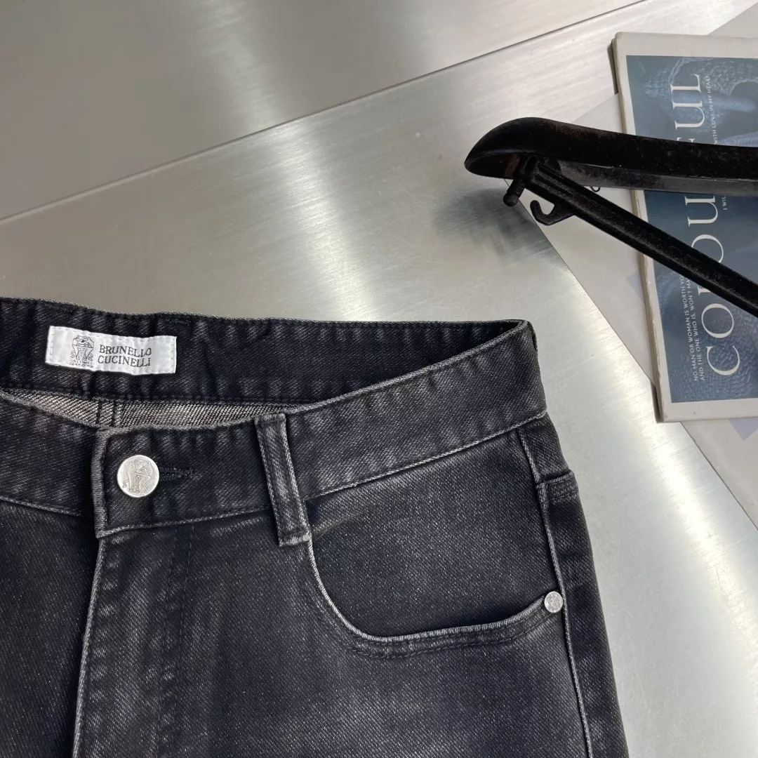 브루넬로쿠치넬리 자수 로고 스트레이트 남녀공용 데님 팬츠 상세 이미지 5