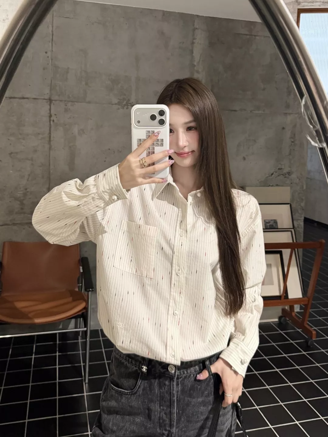 샤넬 별무늬 면 포플린 남녀공용 긴소매 셔츠 상세 이미지 25