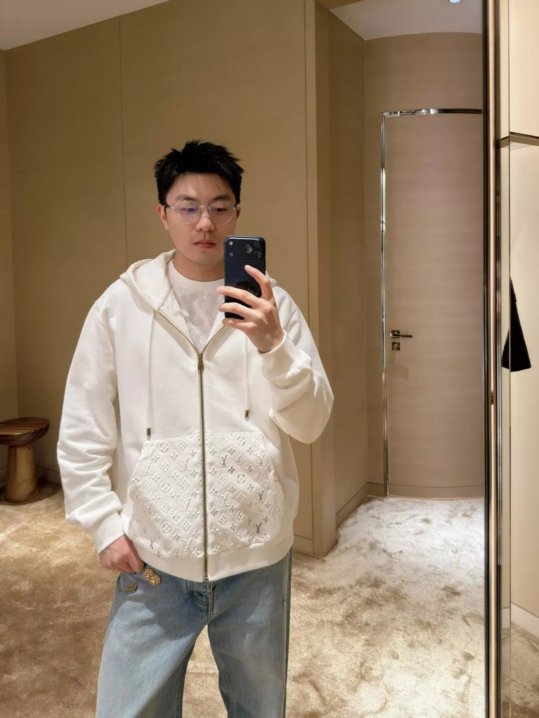 루이비통 모노그램 압화 면 남녀공용 후드 재킷 상세 이미지 10