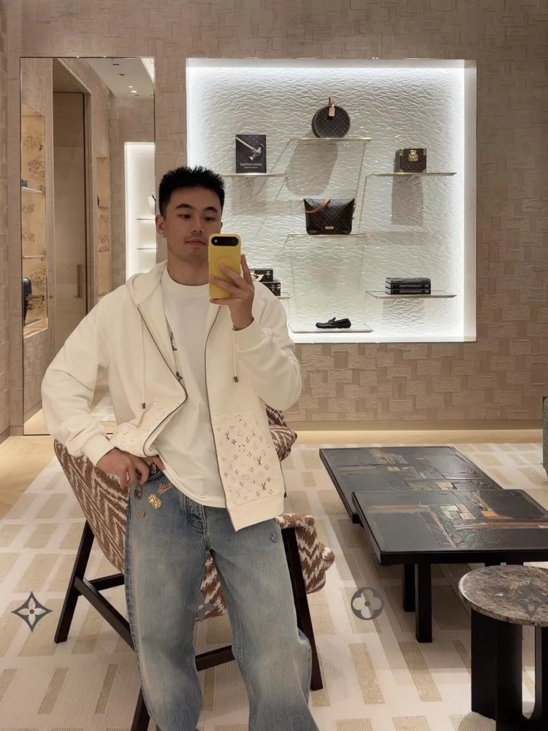 루이비통 모노그램 압화 면 남녀공용 후드 재킷 상세 이미지 14