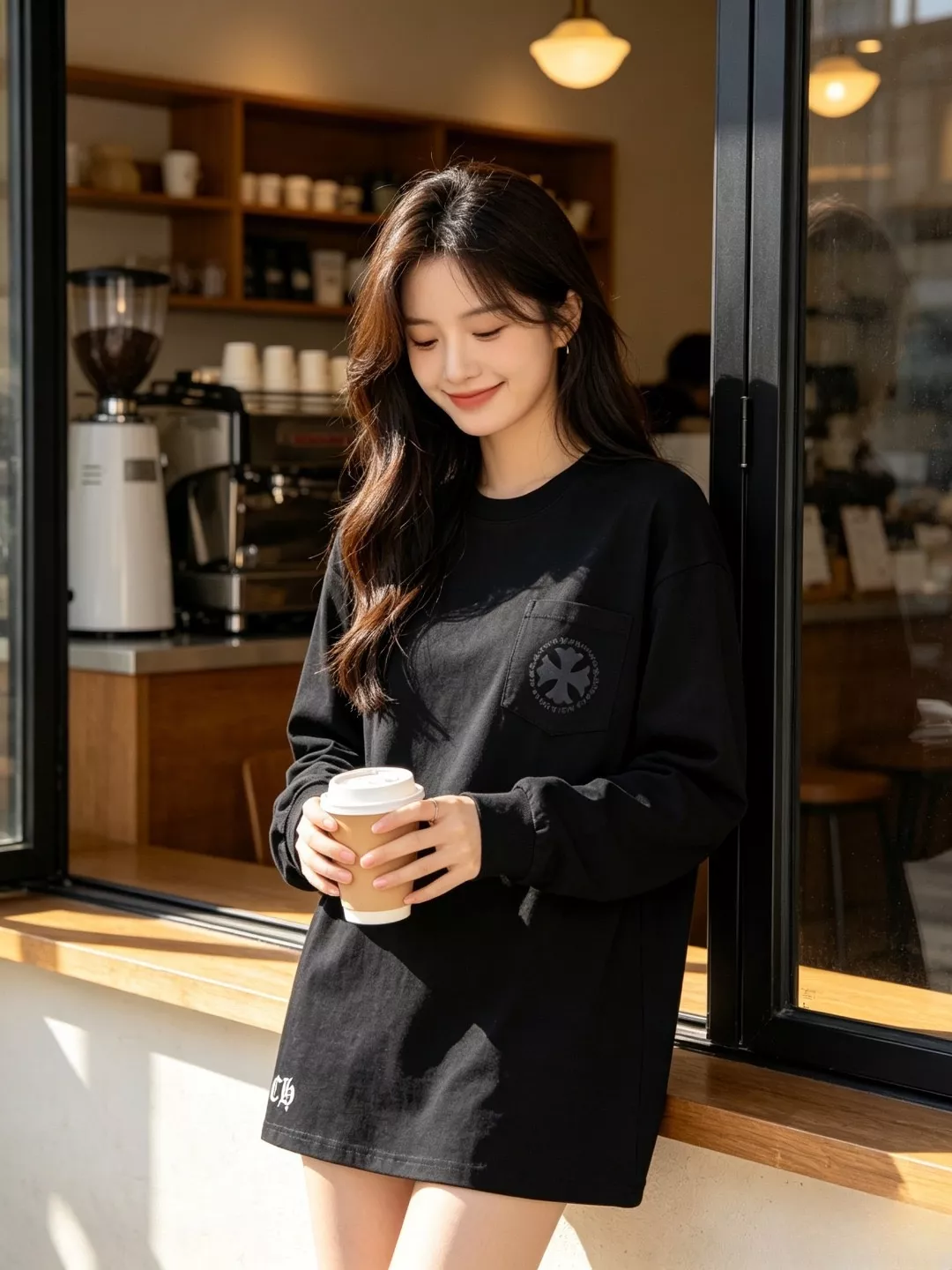 크롬하츠 십자가 프린트 남녀공용 긴소매 티셔츠 상세 이미지 12