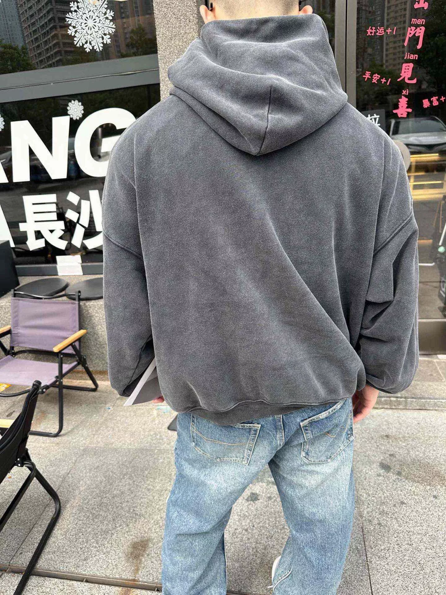 발렌시아가 에펠탑 프린트 워싱 남녀공용 후드 티셔츠 상세 이미지 14