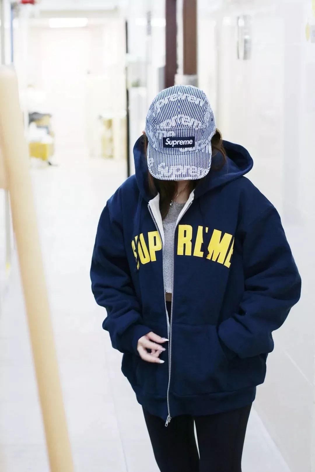 슈프림 레터링 자수 와플 남녀공용 후드 재킷 상세 이미지 12