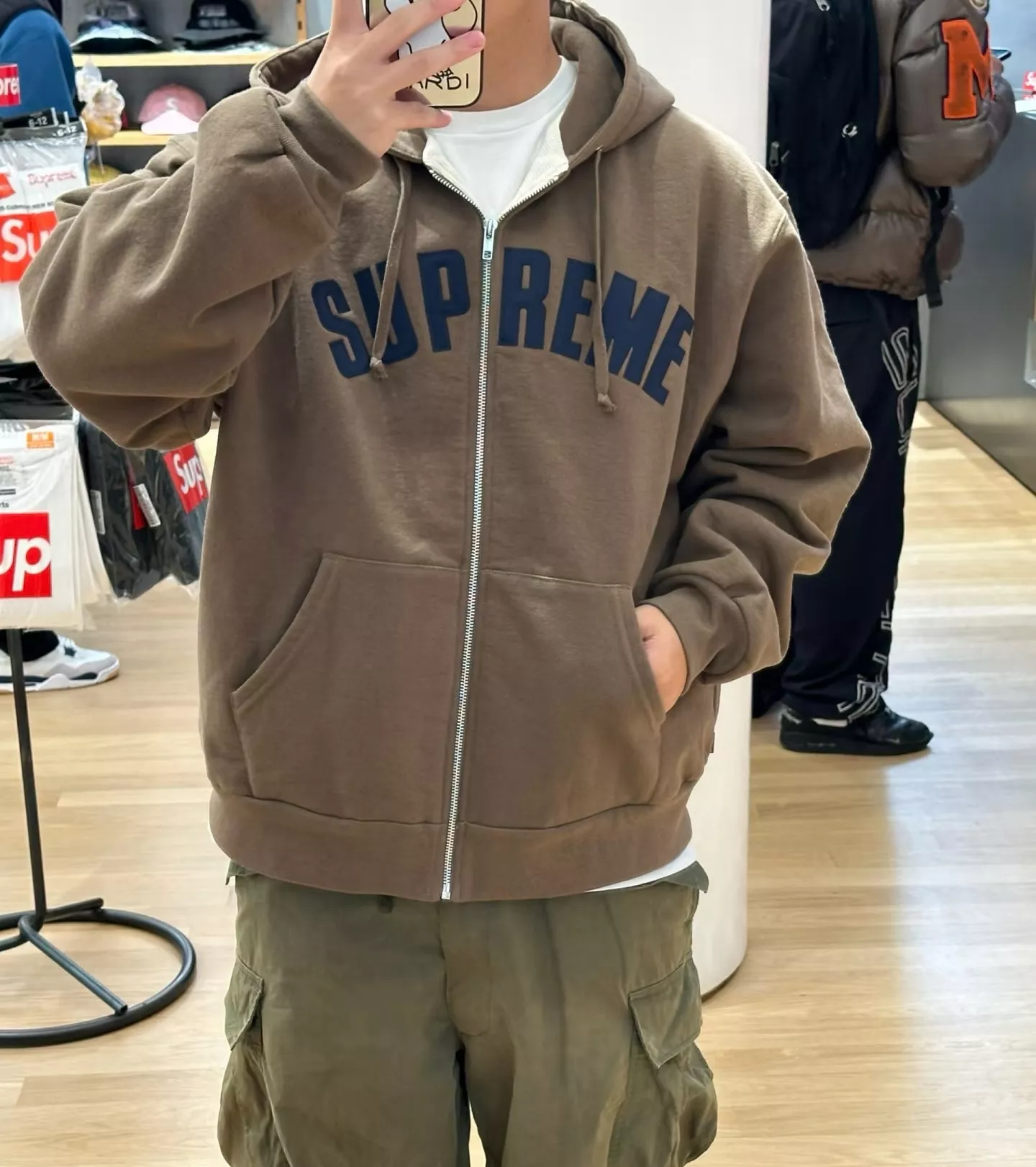 슈프림 레터링 자수 와플 남녀공용 후드 재킷 상세 이미지 12