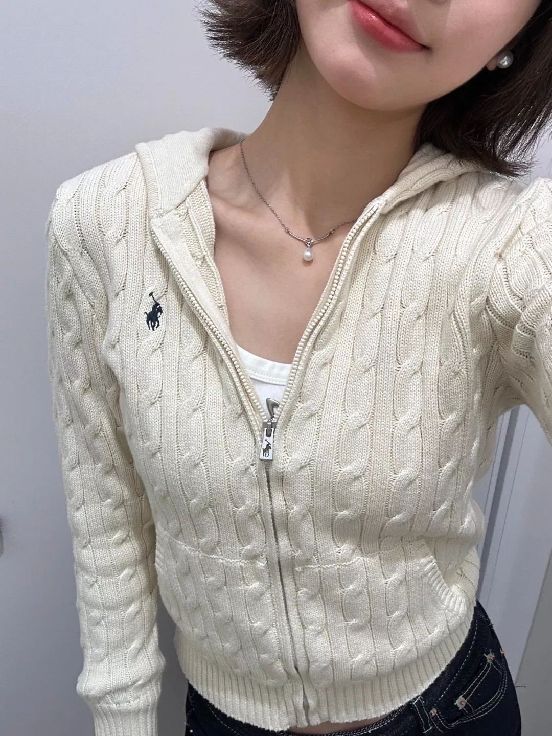 랄프로렌 케이블 짜임 후드 남녀공용 니트 재킷 상세 이미지 27