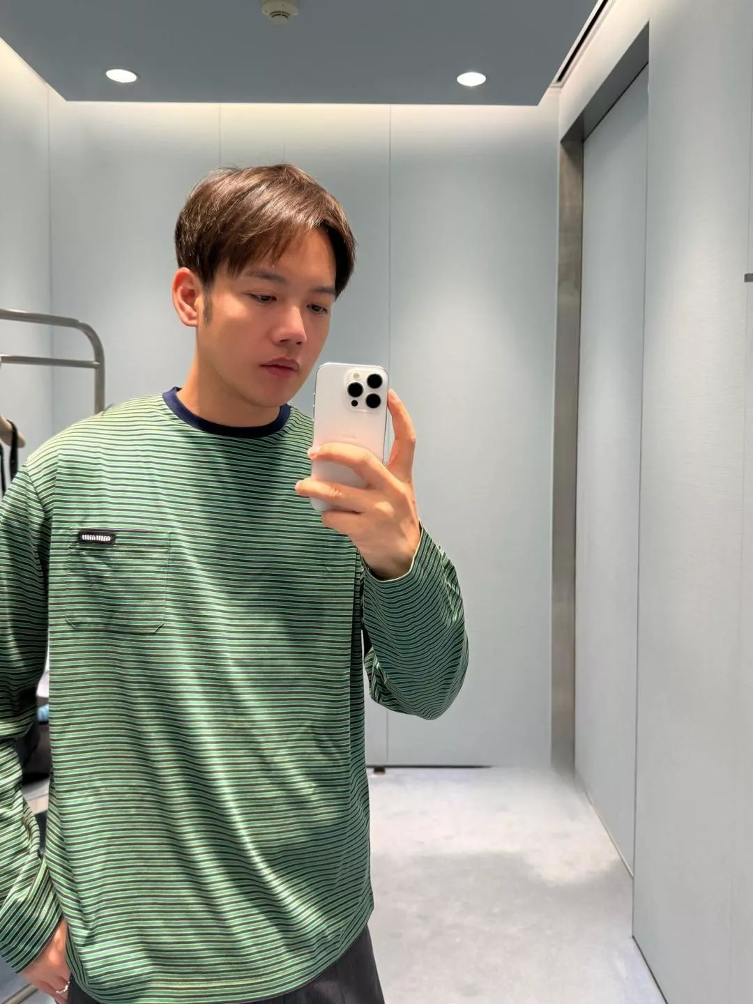 미우미우 잔줄무늬 면 남녀공용 긴소매 티셔츠 상세 이미지 15