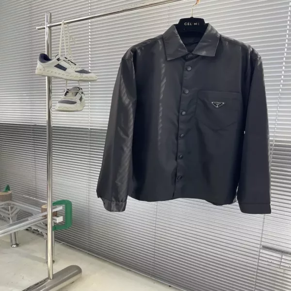 프라다 삼각 로고 재생 나일론 남녀공용 긴소매 셔츠