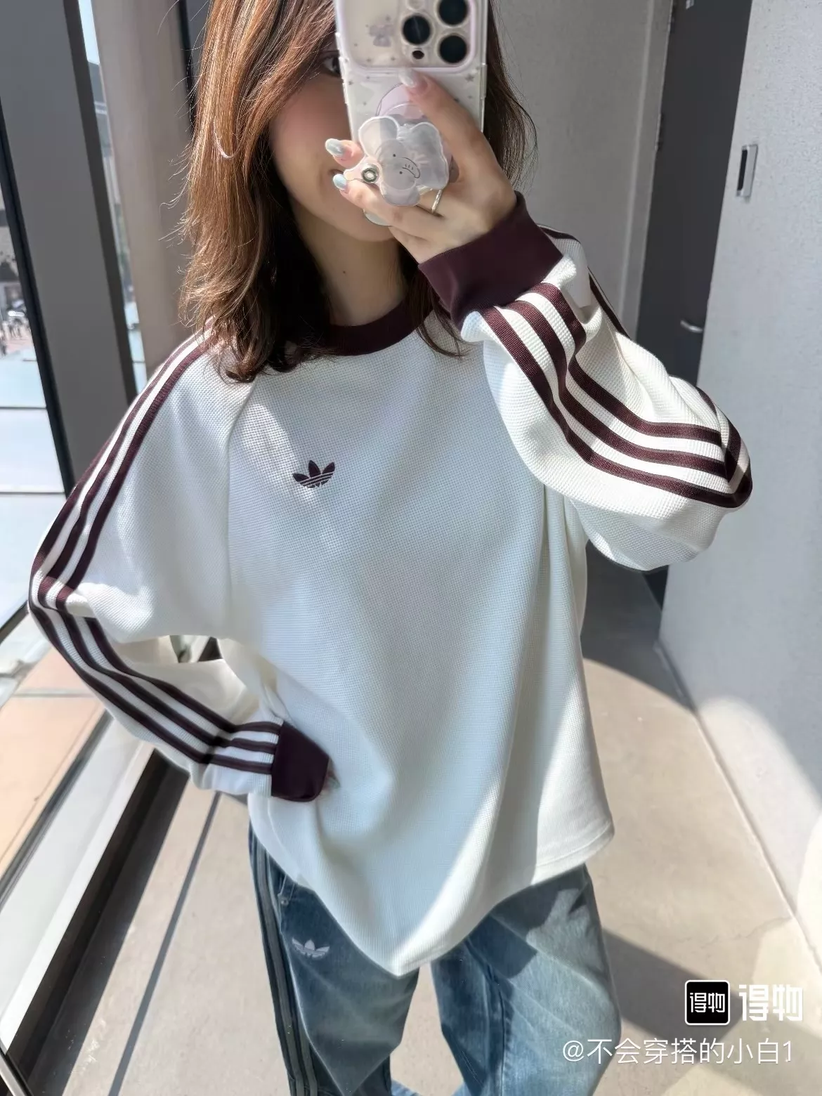 아디다스 와플 조직 배색 남녀공용 긴소매 티셔츠 상세 이미지 11
