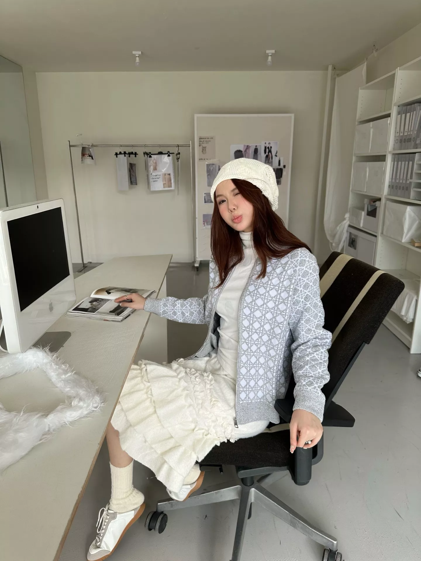 디올 자카드 격자 집업 남녀공용 니트 재킷 상세 이미지 26