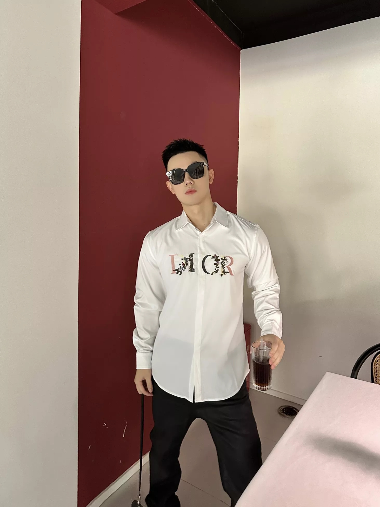 디올 그라데이션 꽃 자수 남녀공용 긴소매 셔츠 상세 이미지 10