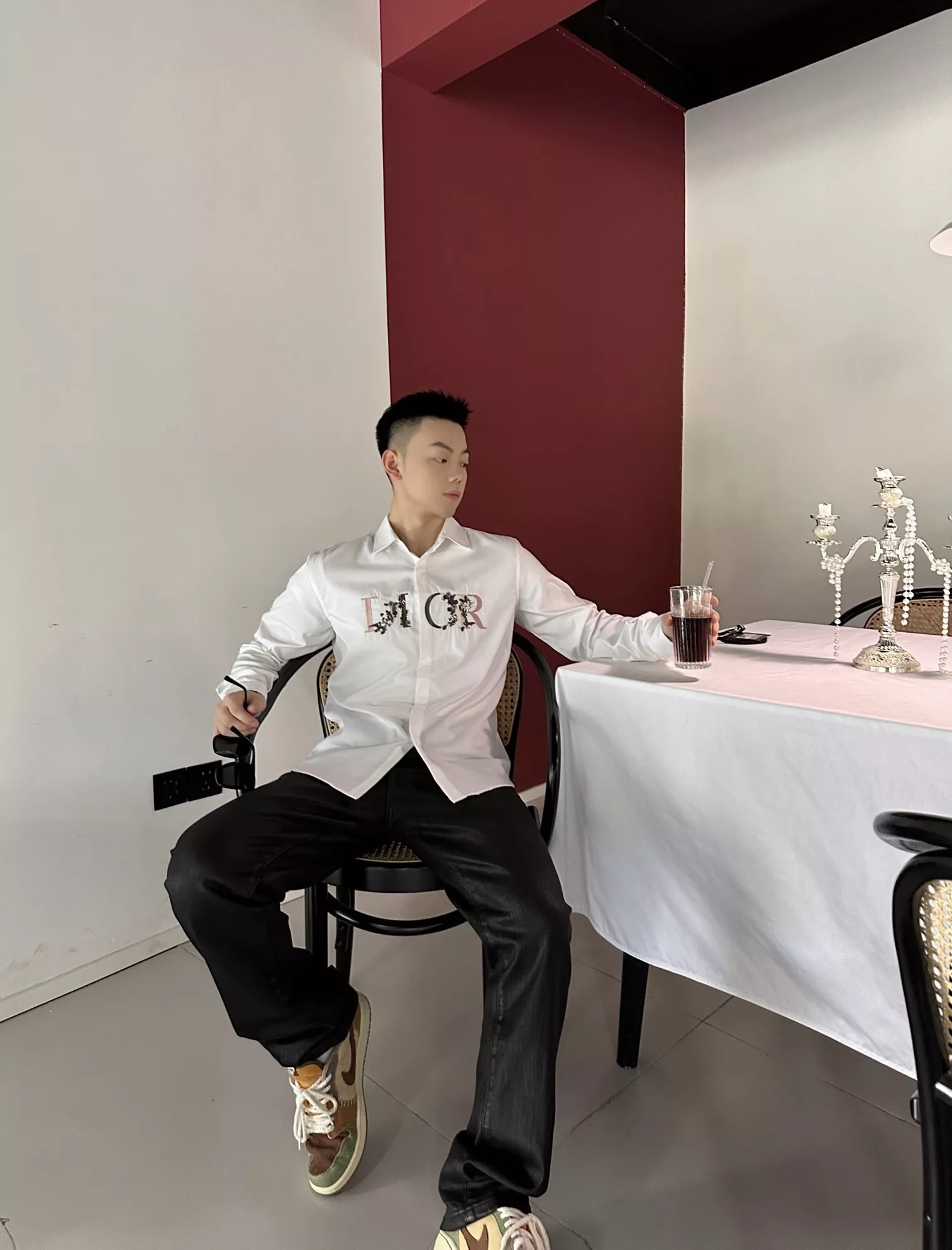 디올 그라데이션 꽃 자수 남녀공용 긴소매 셔츠 상세 이미지 12