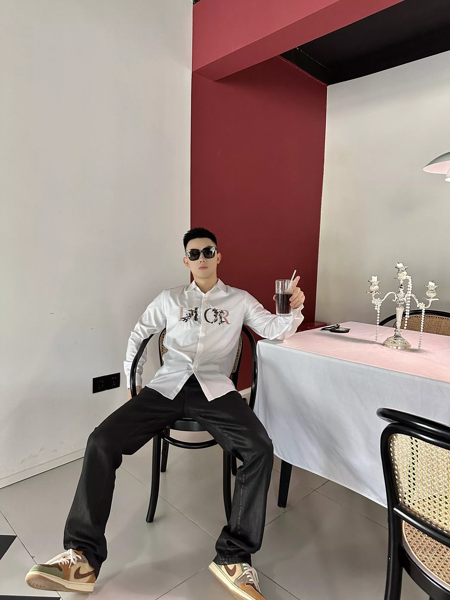 디올 그라데이션 꽃 자수 남녀공용 긴소매 셔츠 상세 이미지 14