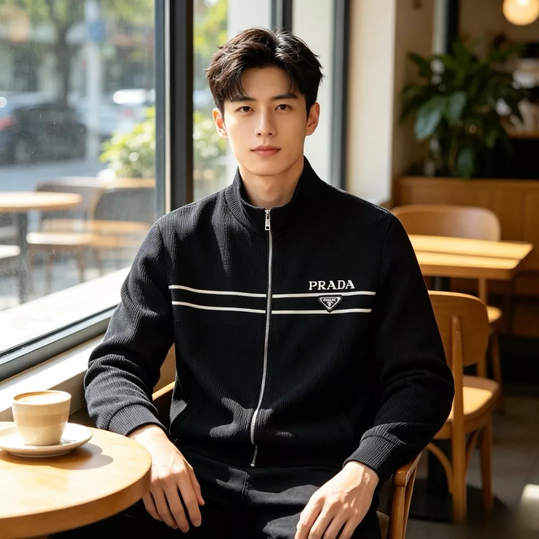프라다 이중 줄무늬 집업 남녀공용 니트 재킷 상세 이미지 16