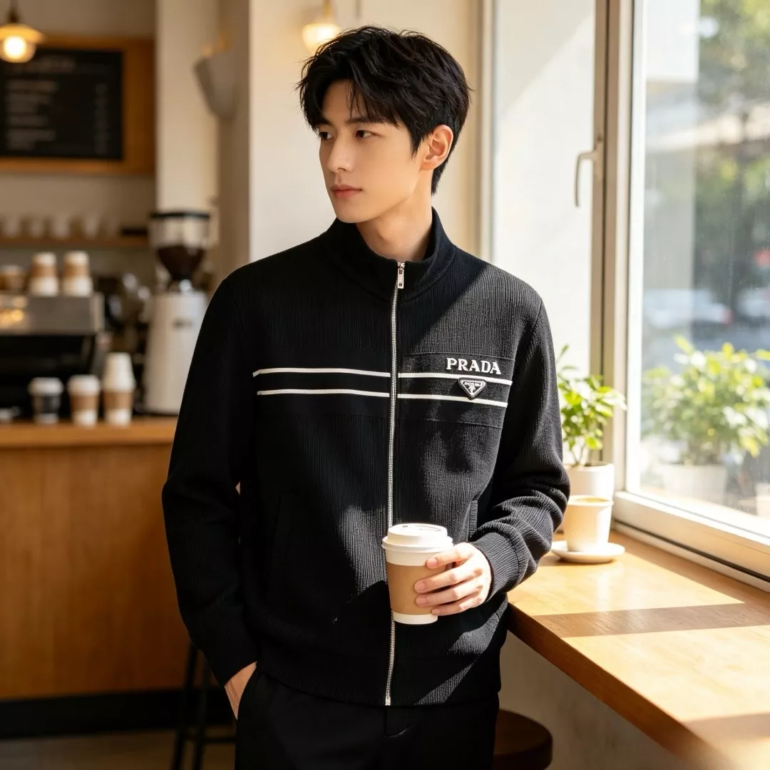 프라다 이중 줄무늬 집업 남녀공용 니트 재킷 상세 이미지 17