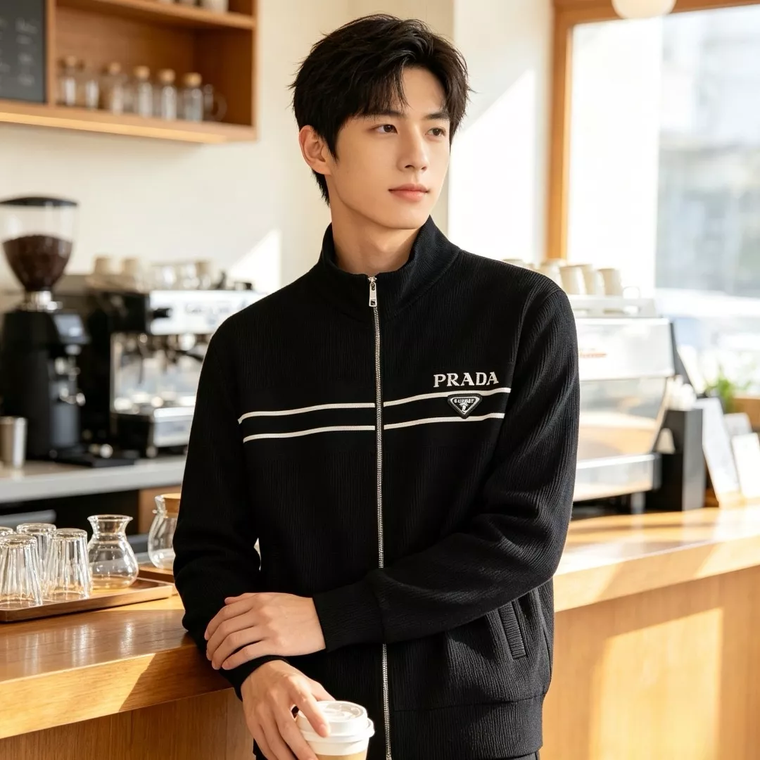 프라다 이중 줄무늬 집업 남녀공용 니트 재킷 상세 이미지 18