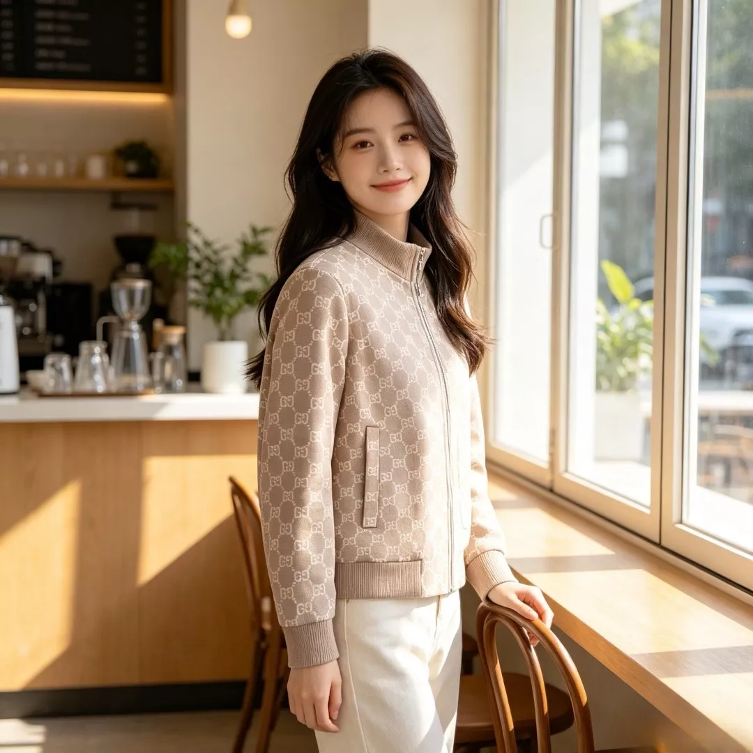 구찌 전면 자카드 집업 남녀공용 니트 재킷 상세 이미지 14