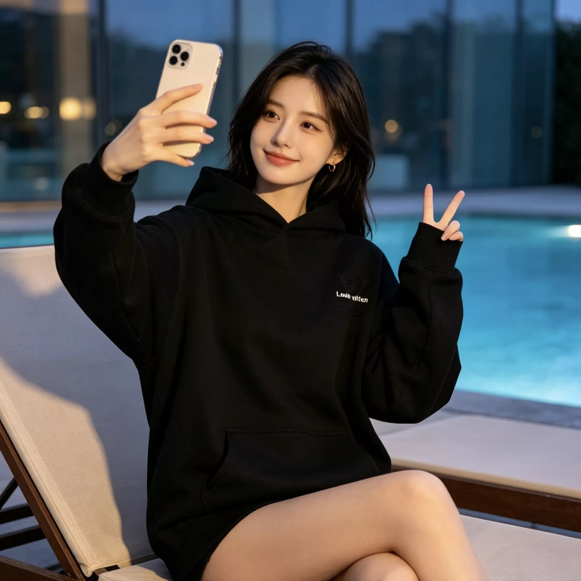 루이비통 레터링 자수 남녀공용 후드 티셔츠 상세 이미지 14