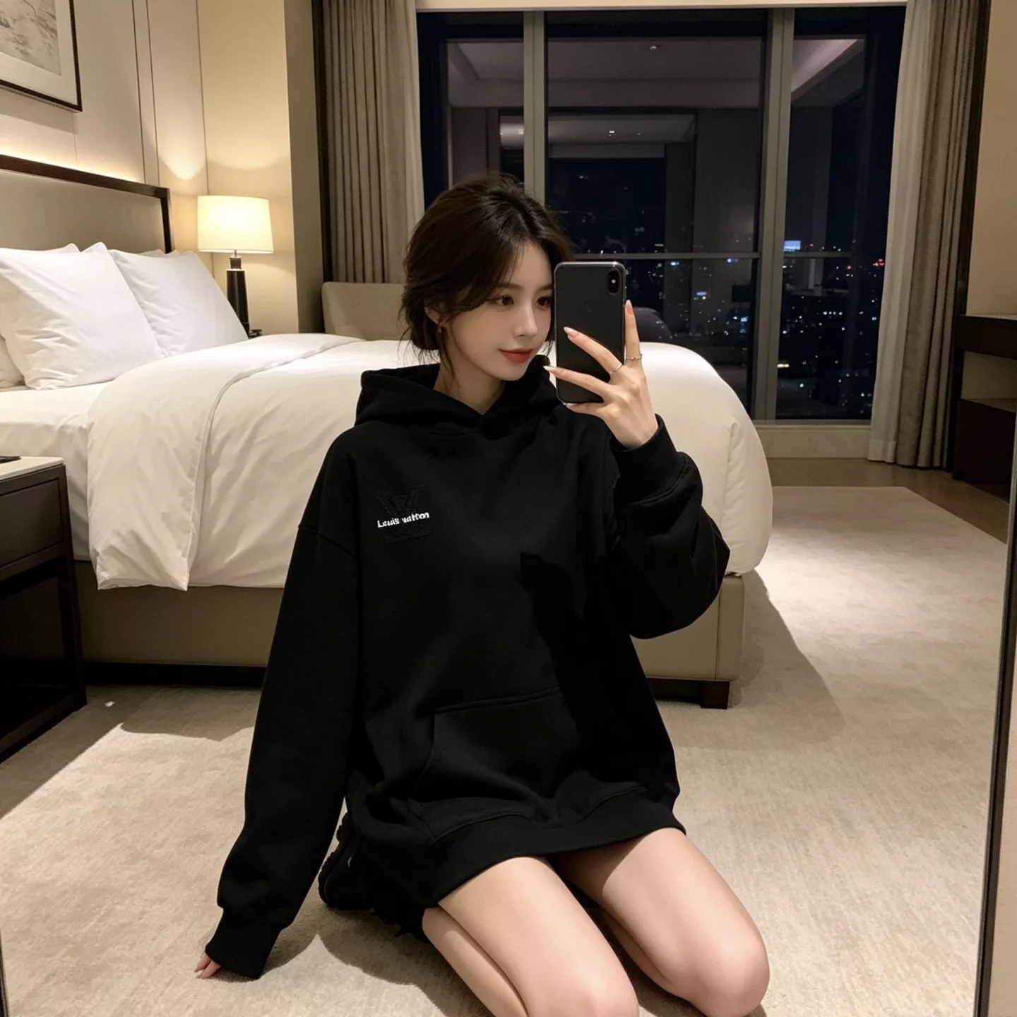 루이비통 레터링 자수 남녀공용 후드 티셔츠 상세 이미지 15