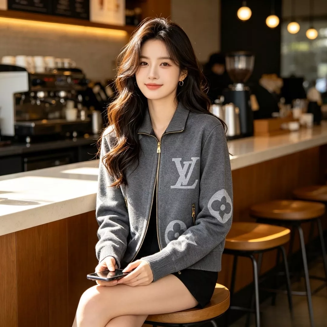 루이비통 로고 자카드 면 남녀공용 니트 재킷 상세 이미지 14