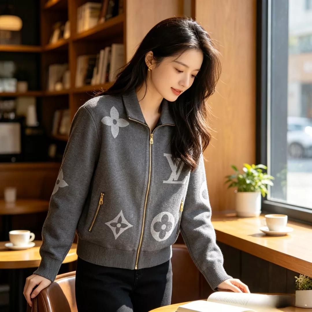 루이비통 로고 자카드 면 남녀공용 니트 재킷 상세 이미지 15
