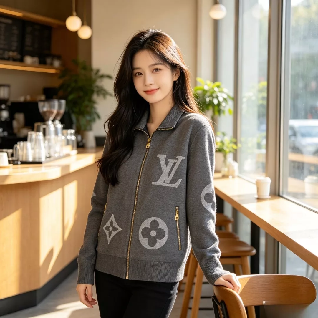 루이비통 로고 자카드 면 남녀공용 니트 재킷 상세 이미지 16