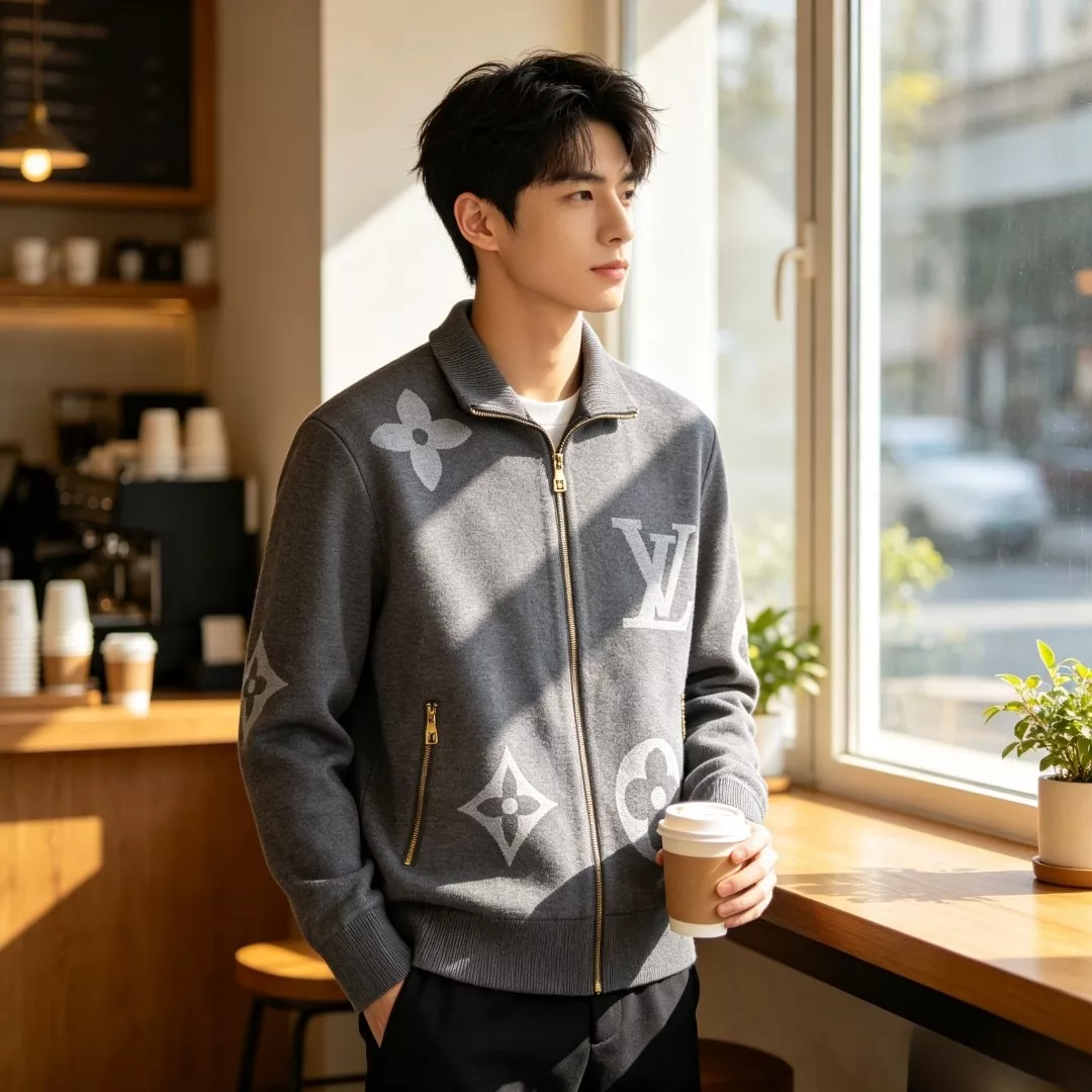 루이비통 로고 자카드 면 남녀공용 니트 재킷 상세 이미지 18