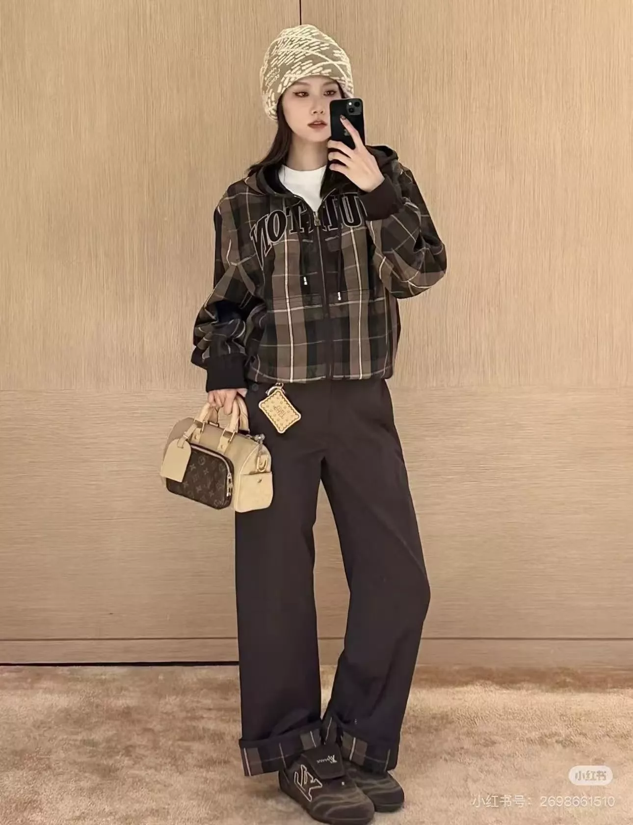 루이비통 체크 자수 숏핏 남녀공용 후드 재킷 상세 이미지 12