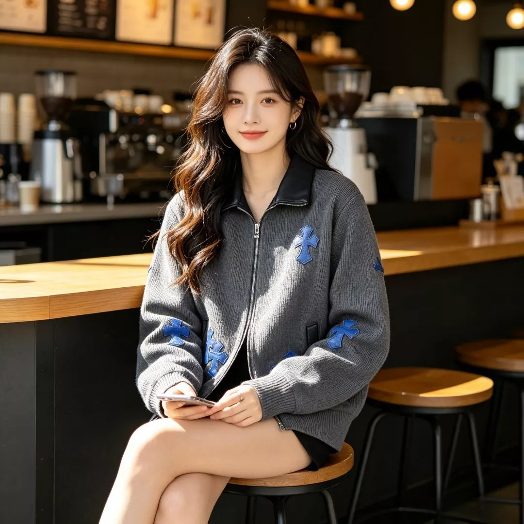 크롬하츠 가죽 십자가 골지 남녀공용 니트 재킷 상세 이미지 12
