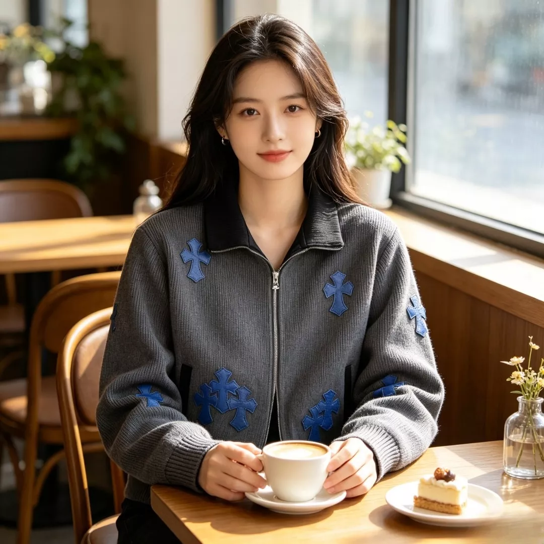 크롬하츠 가죽 십자가 골지 남녀공용 니트 재킷 상세 이미지 14