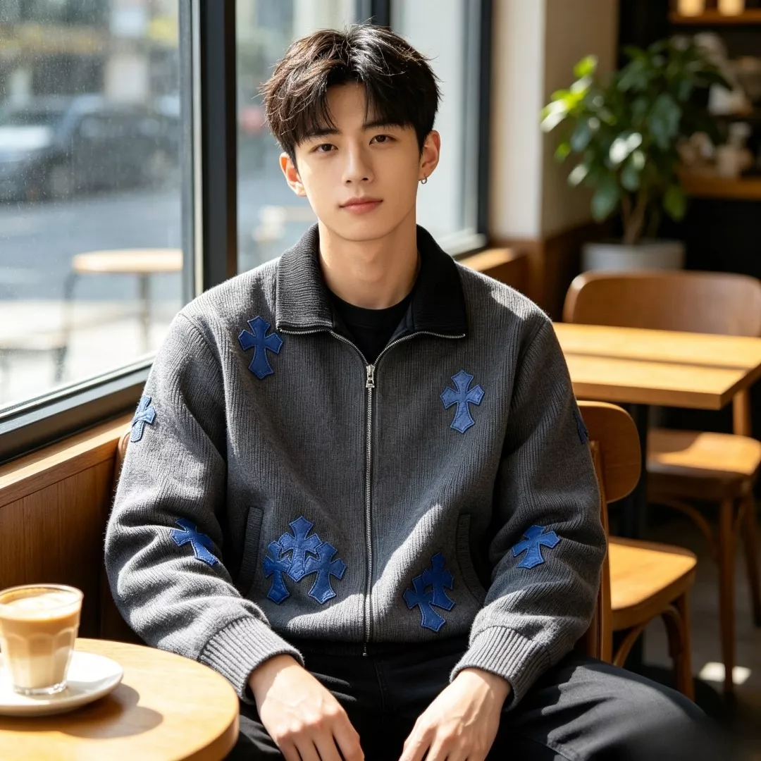 크롬하츠 가죽 십자가 골지 남녀공용 니트 재킷 상세 이미지 18