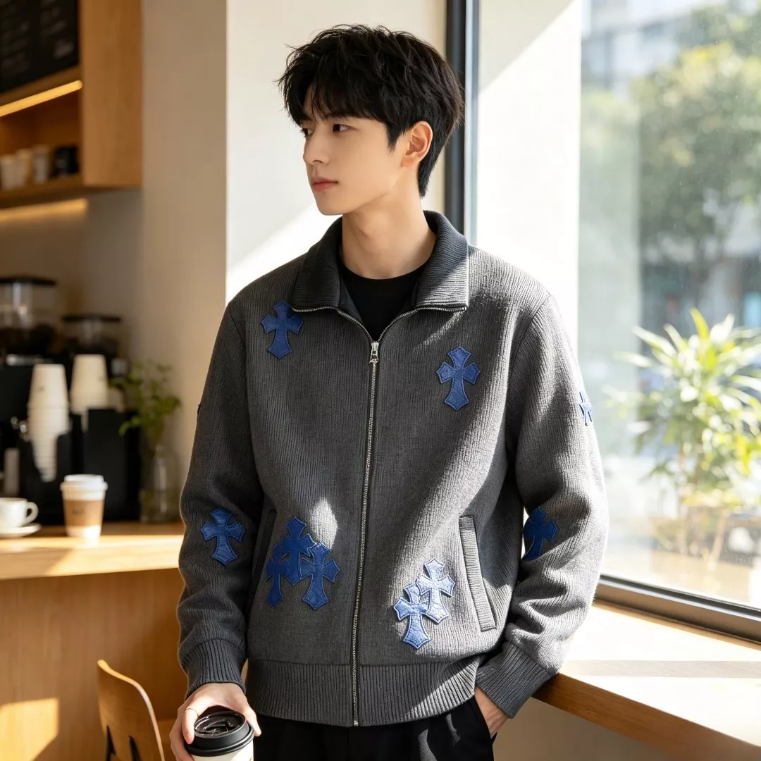 크롬하츠 가죽 십자가 골지 남녀공용 니트 재킷 상세 이미지 19