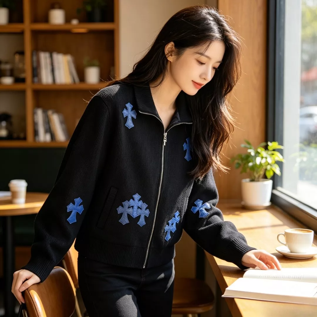 크롬하츠 십자가 패치 골지 남녀공용 니트 재킷 상세 이미지 14