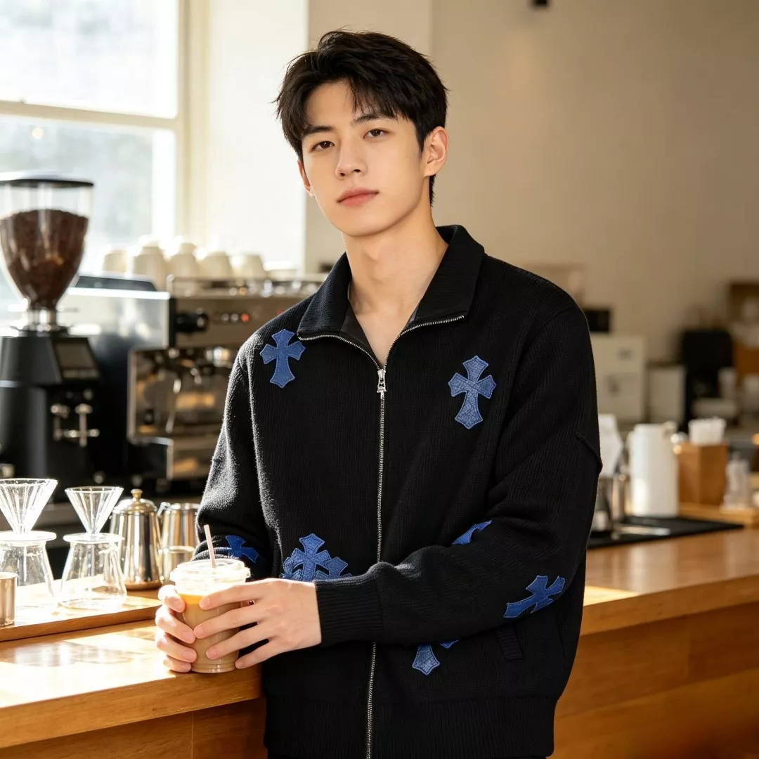 크롬하츠 십자가 패치 골지 남녀공용 니트 재킷 상세 이미지 19