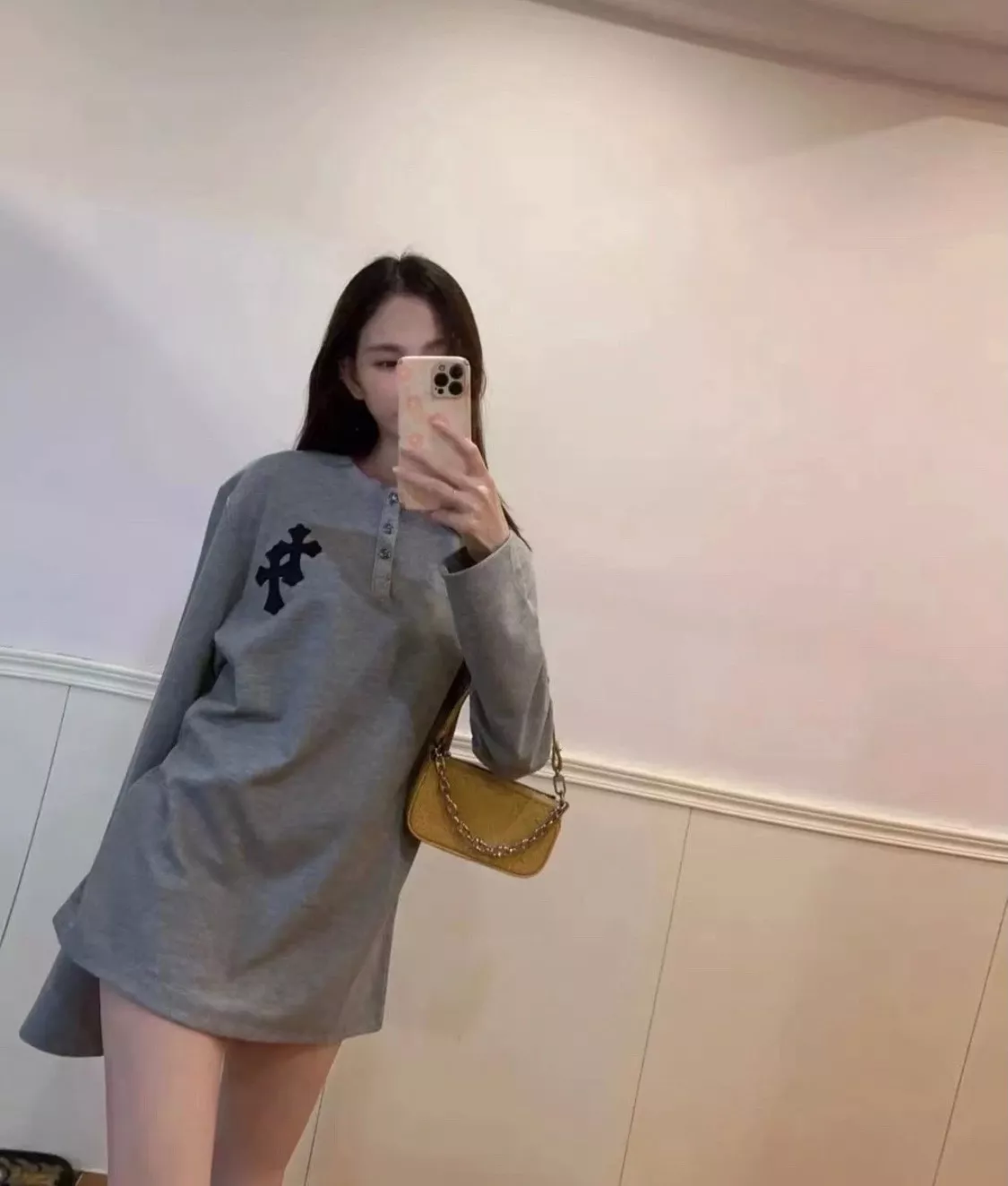 크롬하츠 십자가 와플 헨리넥 남녀공용 긴소매 티셔츠 상세 이미지 11