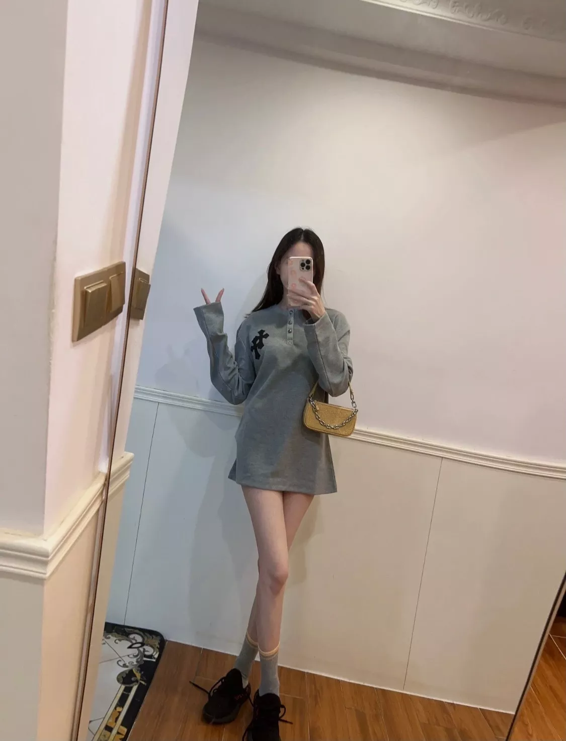 크롬하츠 십자가 와플 헨리넥 남녀공용 긴소매 티셔츠 상세 이미지 12
