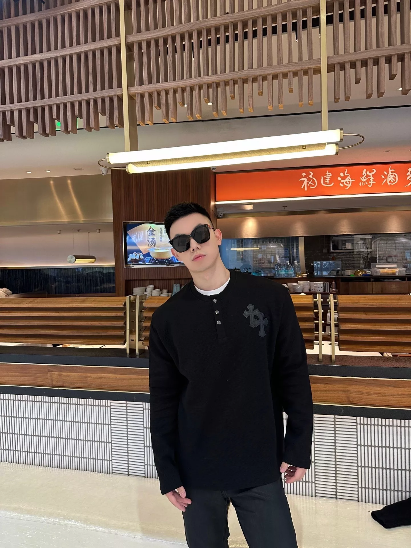 크롬하츠 십자가 패치 와플 남녀공용 긴소매 티셔츠 상세 이미지 11