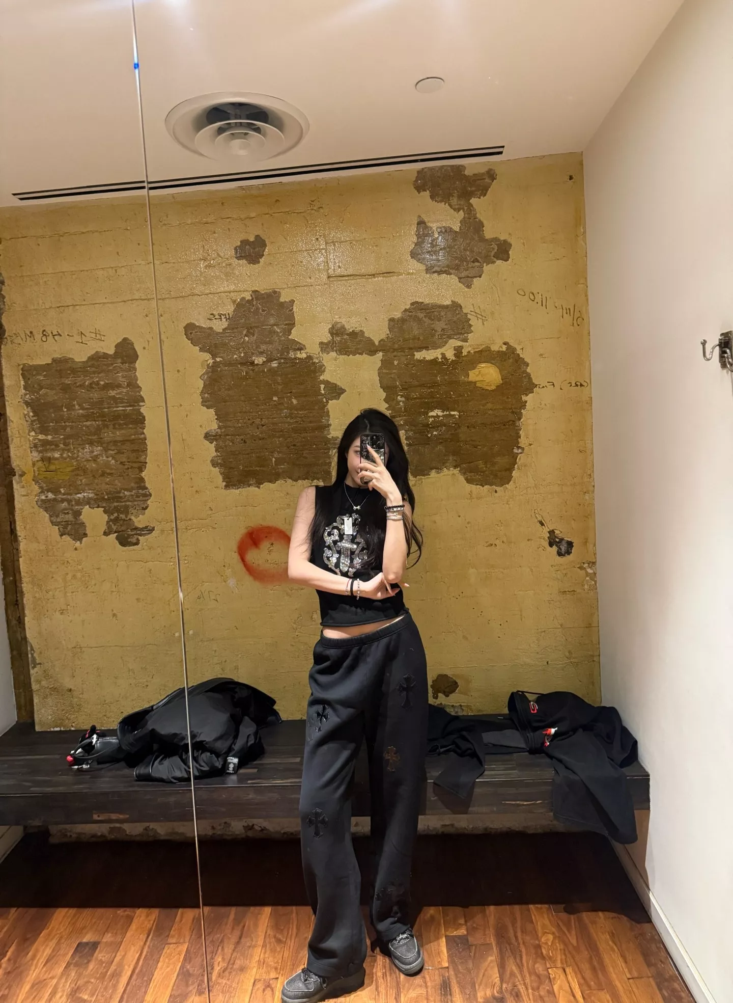 크롬하츠 가죽 십자가 기모 남녀공용 캐쥬얼 팬츠 상세 이미지 17