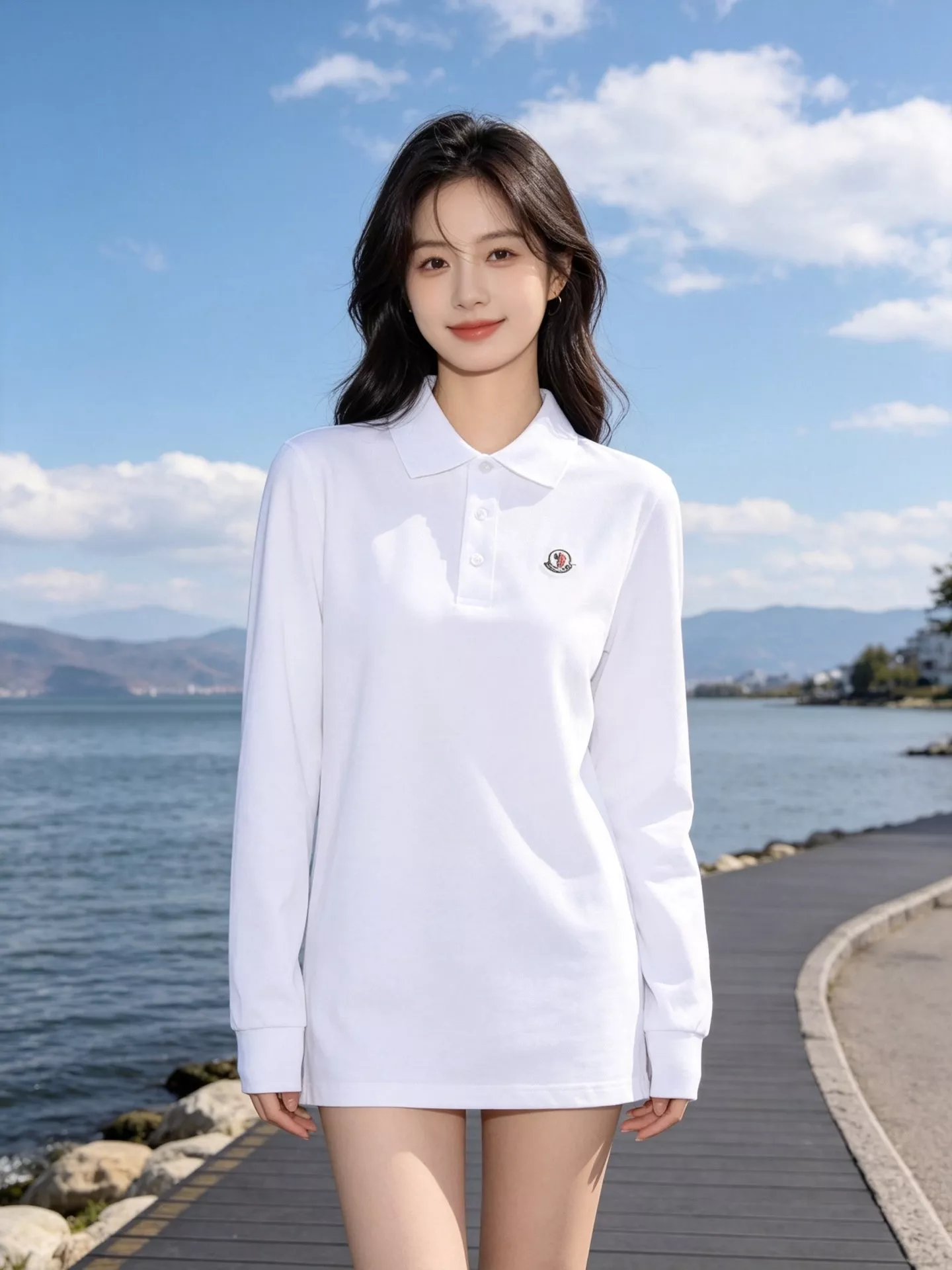 몽클레어 골지 카라 남녀공용 긴소매 티셔츠 상세 이미지 15