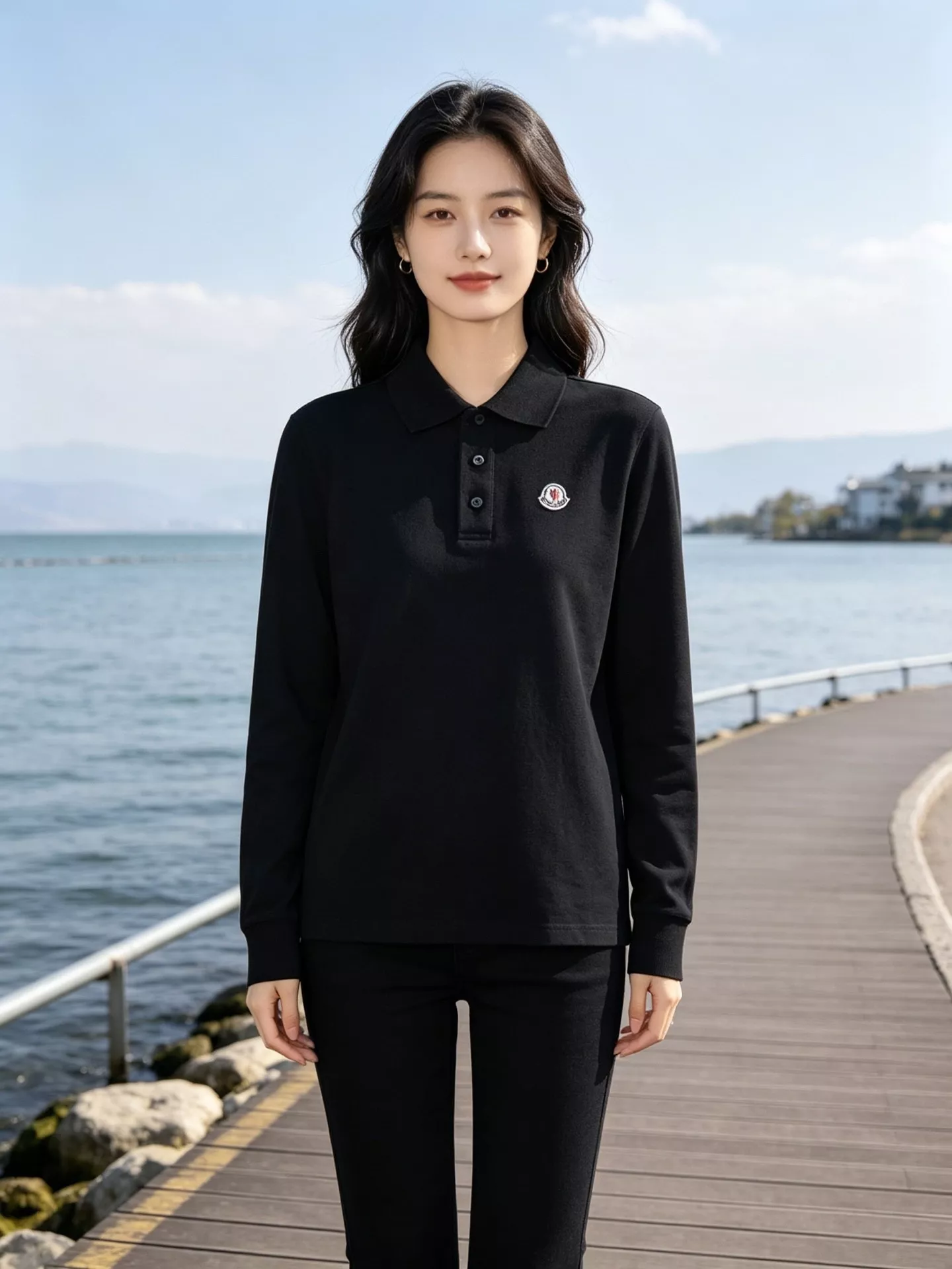 몽클레어 리브 카라 폴로형 남녀공용 긴소매 티셔츠 상세 이미지 11