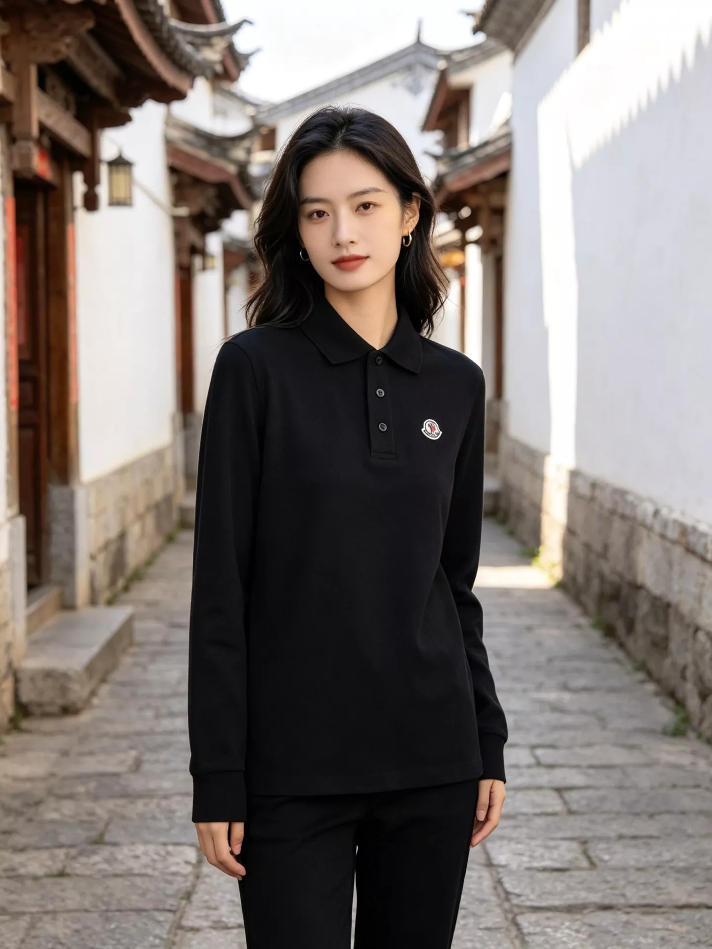 몽클레어 리브 카라 폴로형 남녀공용 긴소매 티셔츠 상세 이미지 12