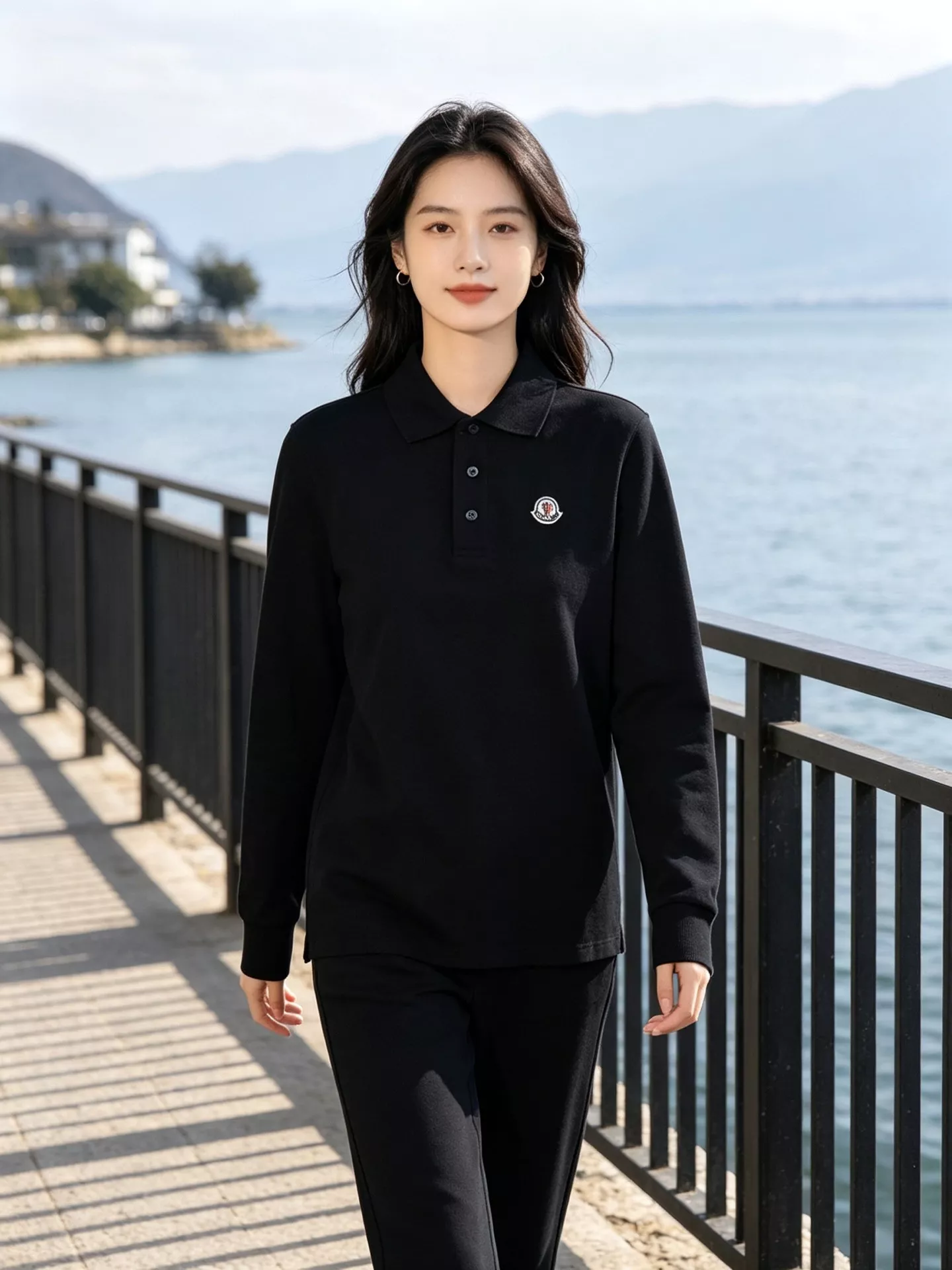 몽클레어 리브 카라 폴로형 남녀공용 긴소매 티셔츠 상세 이미지 13