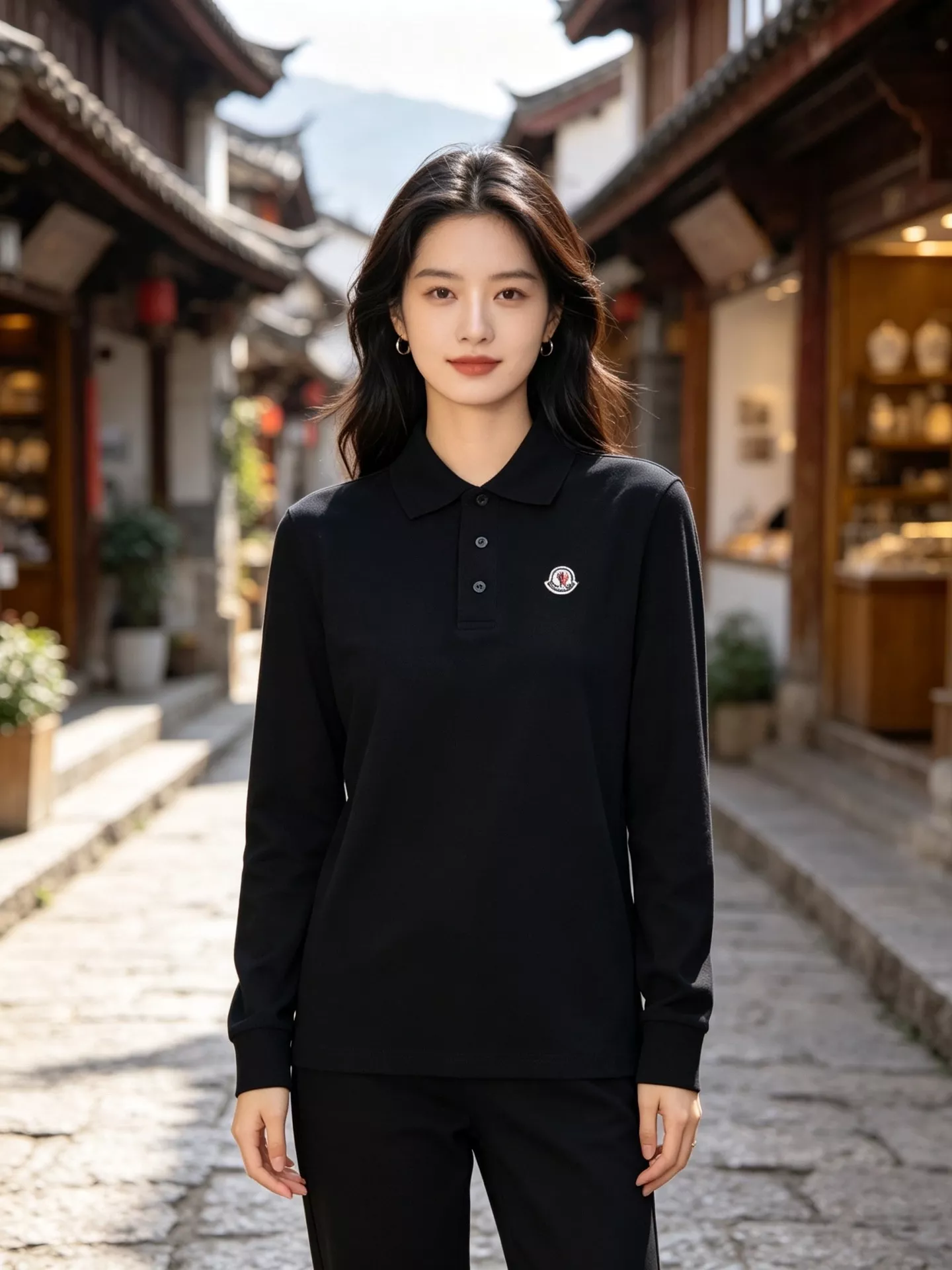 몽클레어 리브 카라 폴로형 남녀공용 긴소매 티셔츠 상세 이미지 14
