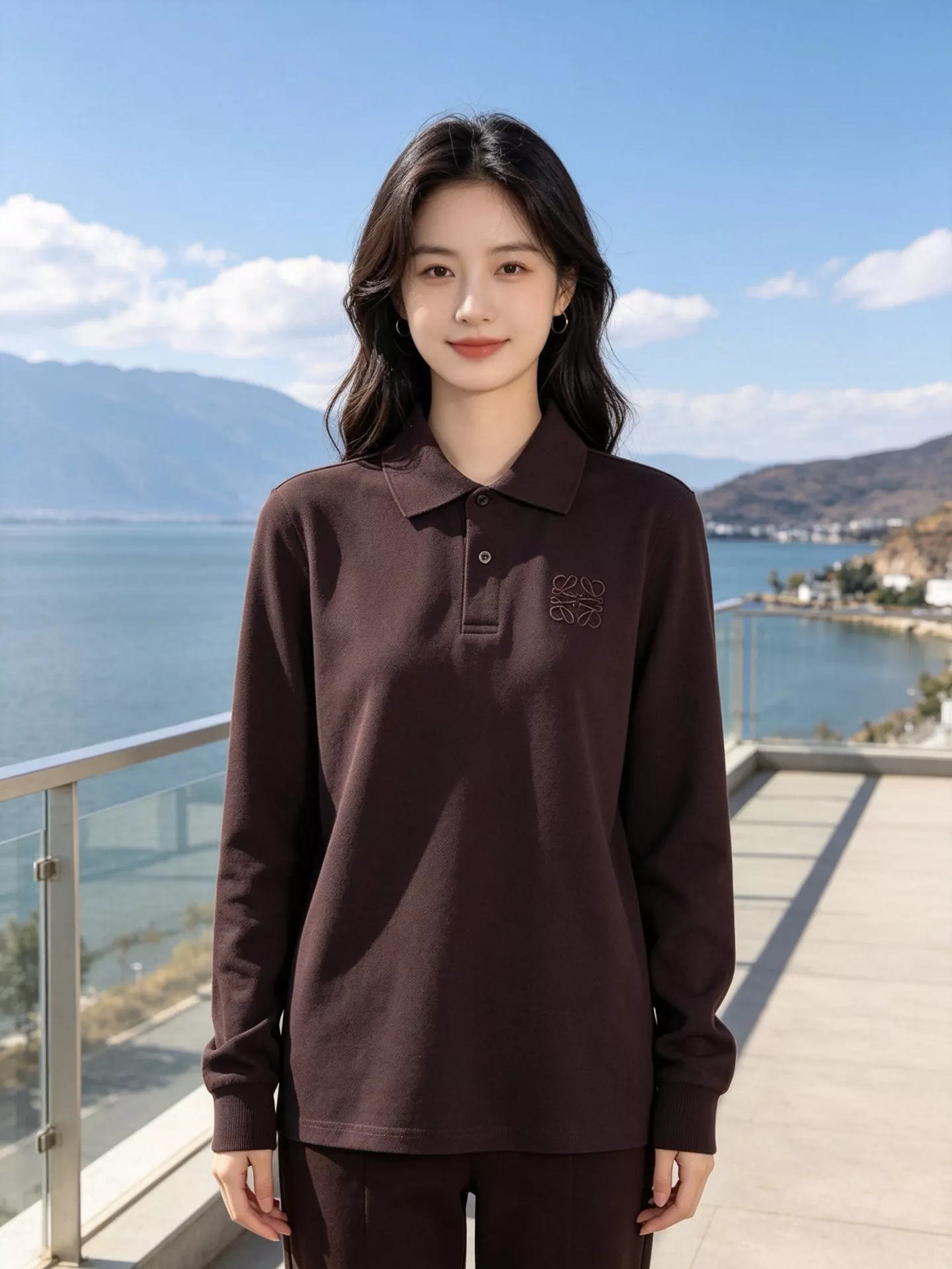 로에베 가슴 자수 카라 남녀공용 긴소매 티셔츠 상세 이미지 14
