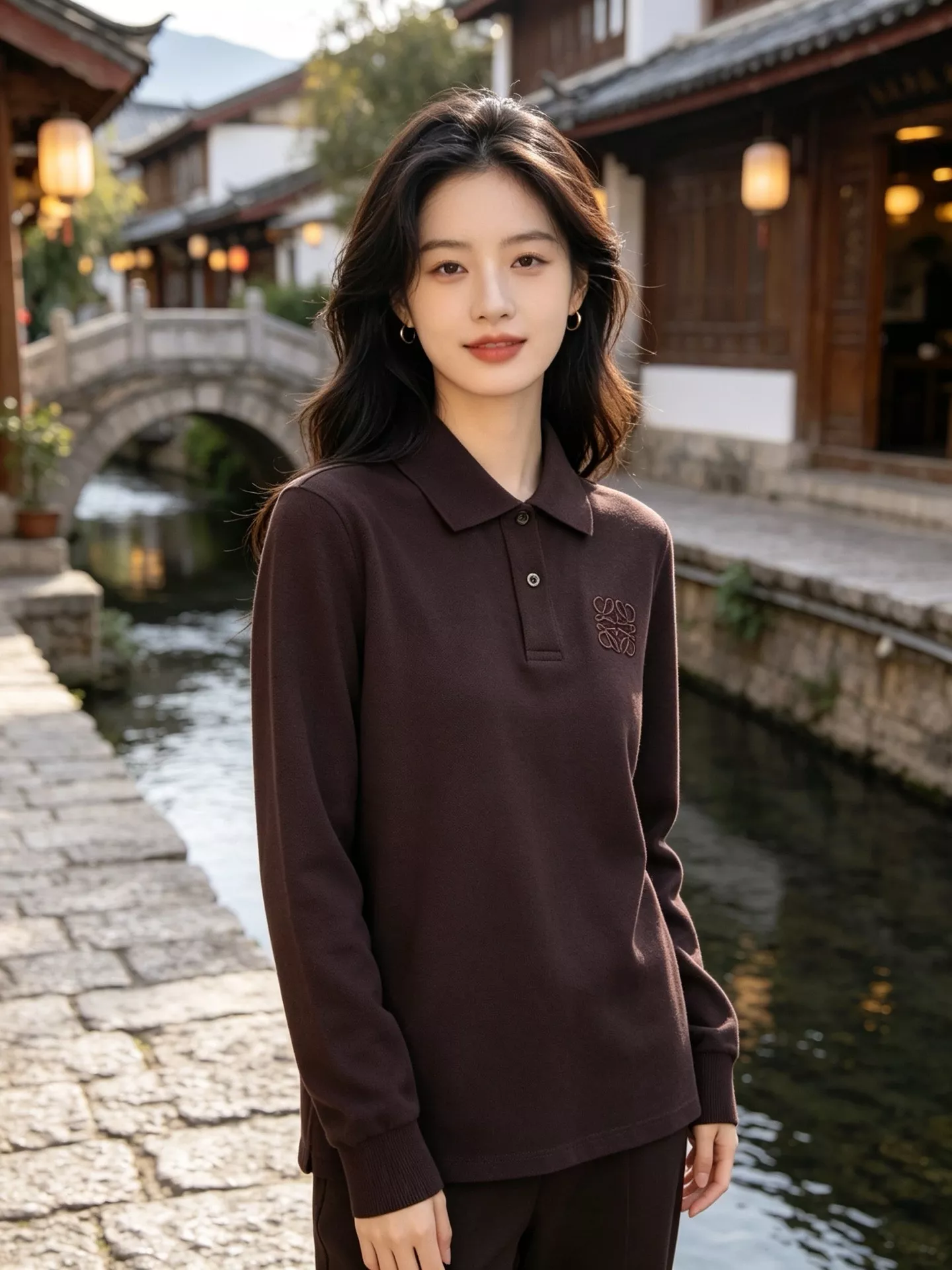 로에베 가슴 자수 카라 남녀공용 긴소매 티셔츠 상세 이미지 15